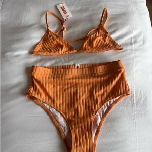 SOLID & STRIPED Orange Ribbed High-Waist Bikini
